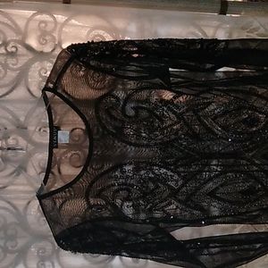 Womens black beaded sheer blouse